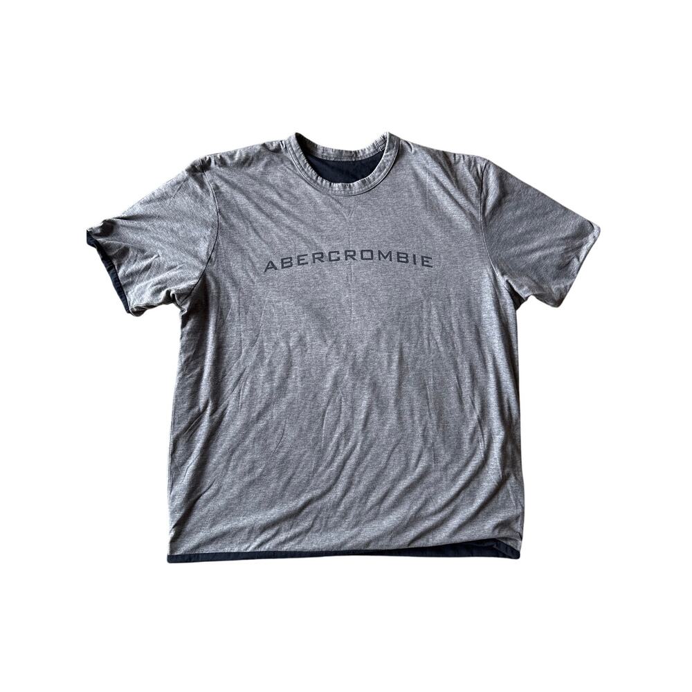 Vintage 90’s Abercrombie & Fitch Reversible Gray Navy Blue Print Logo L/XL Tee